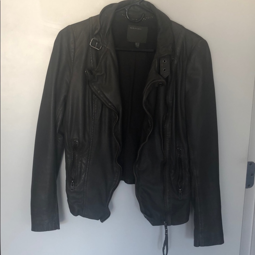 Broken in leather jacket